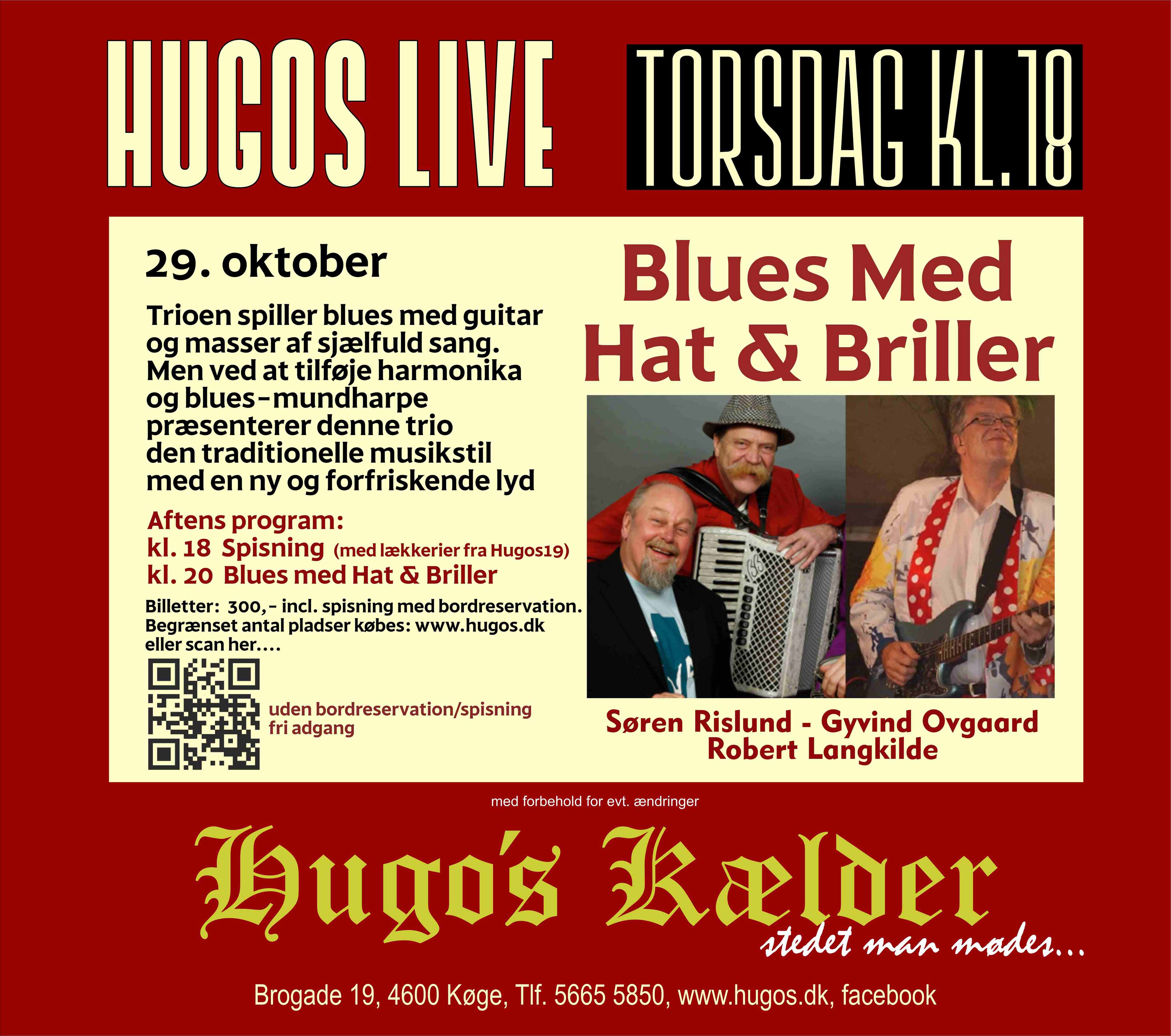 Blues med Hat & Briller — torsdag den 29. oktober i Hugo's Kælder